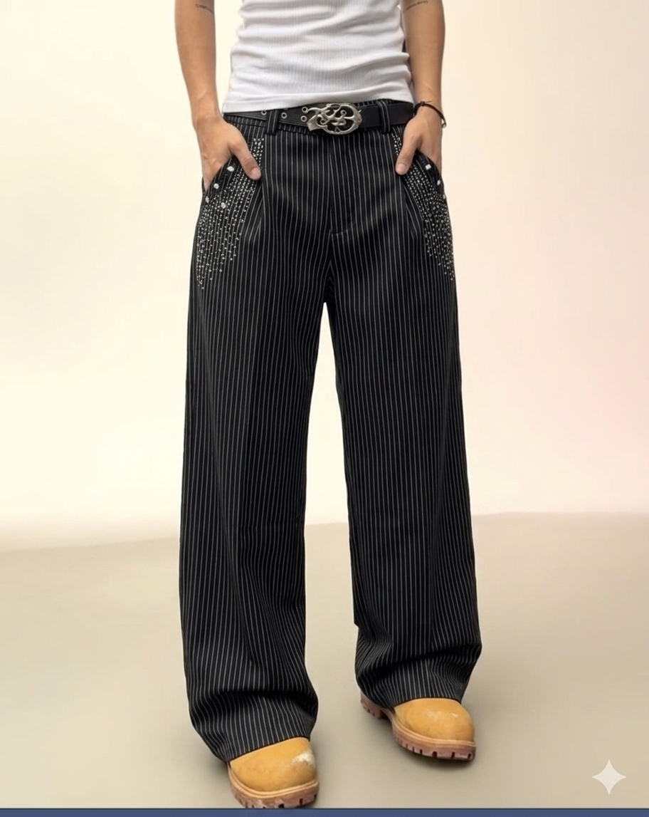 Pinstripe Crystal Embellished Trousers