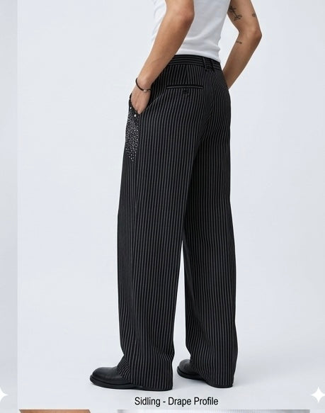 Pinstripe Crystal Embellished Trousers