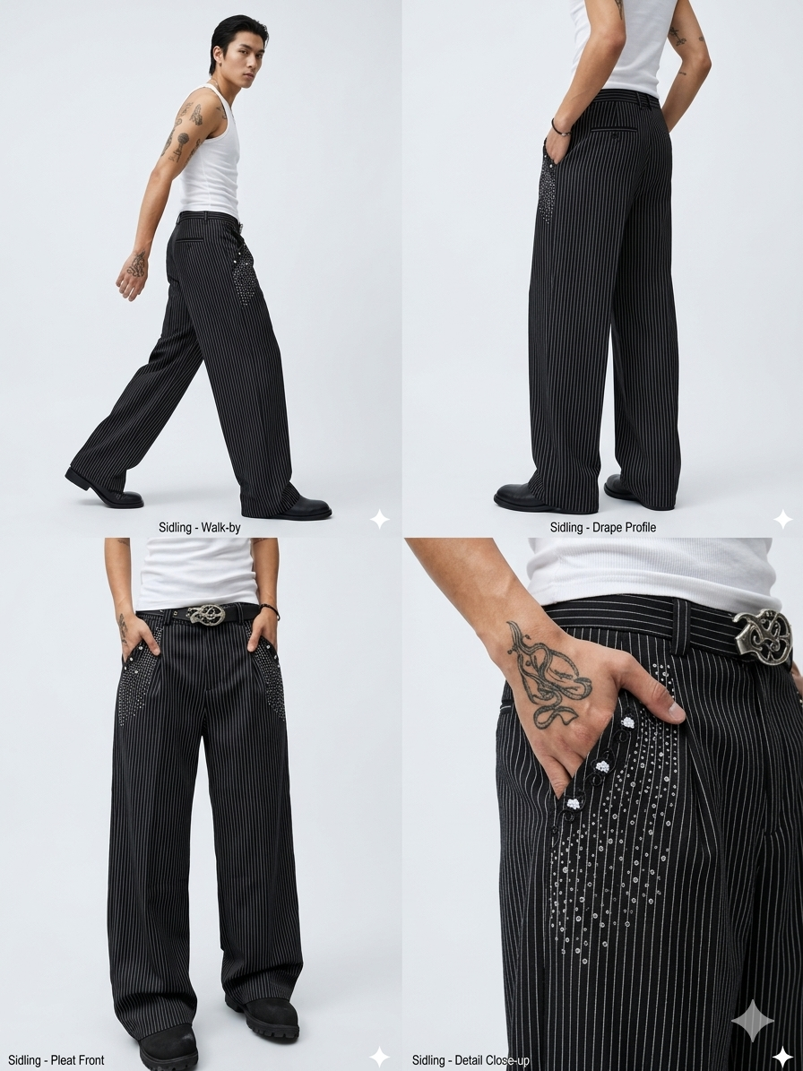 Pinstripe Crystal Embellished Trousers